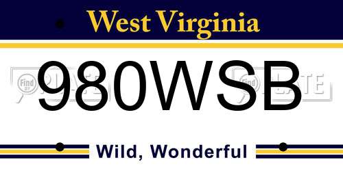 980WSB West Virginia License Plate