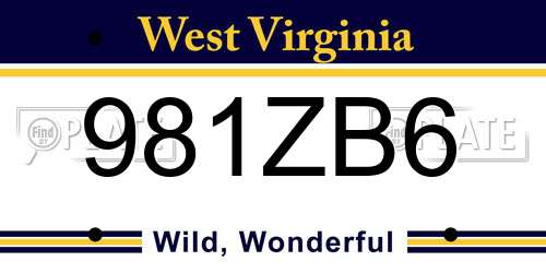 981ZB6 West Virginia License Plate