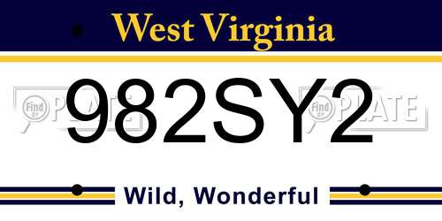982SY2 West Virginia License Plate