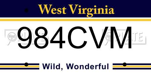 984CVM West Virginia License Plate