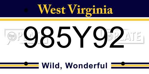 985Y92 West Virginia License Plate