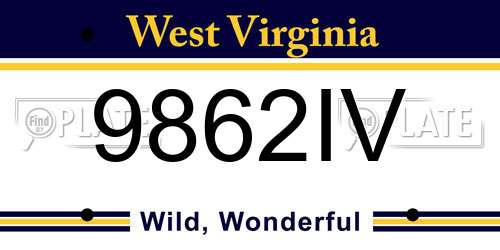 9862IV West Virginia License Plate