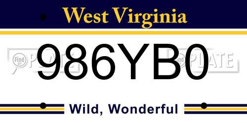 986YB0 West Virginia License Plate