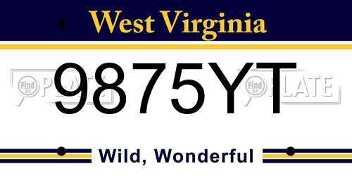9875YT West Virginia License Plate