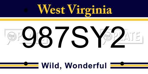 987SY2 West Virginia License Plate