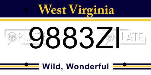 9883ZI West Virginia License Plate