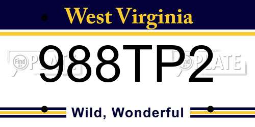 988TP2 West Virginia License Plate