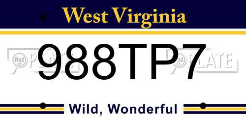 988TP7 West Virginia License Plate