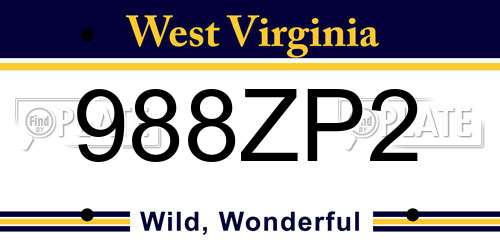 988ZP2 West Virginia License Plate