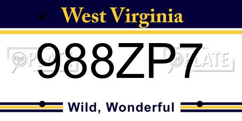 988ZP7 West Virginia License Plate