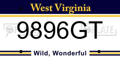 9896GT West Virginia License Plate