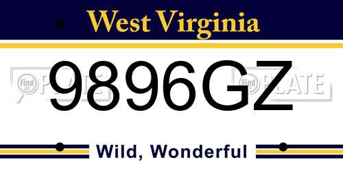 9896GZ West Virginia License Plate