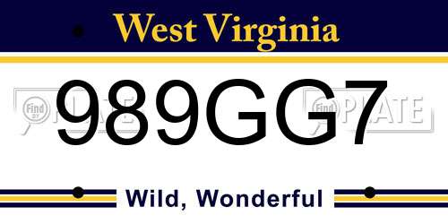 989GG7 West Virginia License Plate