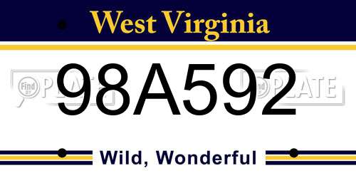 98A592 West Virginia License Plate