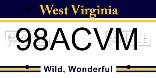 98ACVM West Virginia License Plate