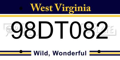 98DT082 West Virginia License Plate
