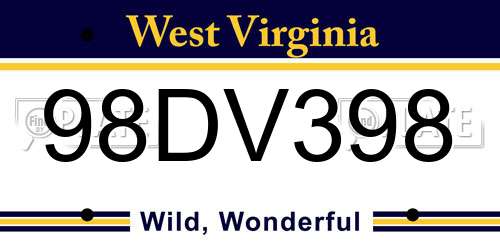 98DV398 West Virginia License Plate