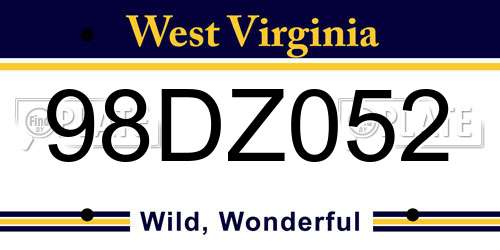 98DZ052 West Virginia License Plate