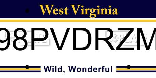 98PVDRZM West Virginia License Plate