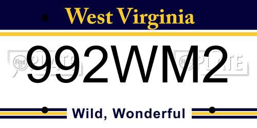 992WM2 West Virginia License Plate
