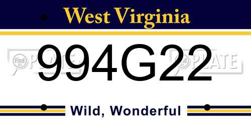 994G22 West Virginia License Plate