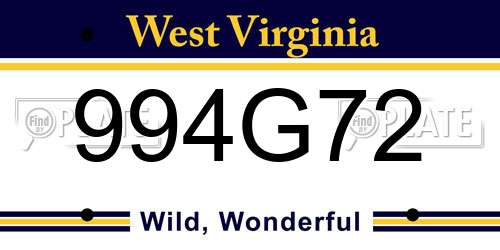 994G72 West Virginia License Plate