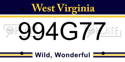 994G77 West Virginia License Plate