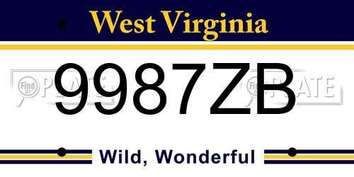 9987ZB West Virginia License Plate