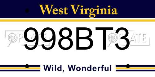 998BT3 West Virginia License Plate