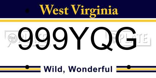 999YQG West Virginia License Plate