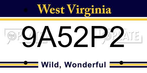 9A52P2 West Virginia License Plate