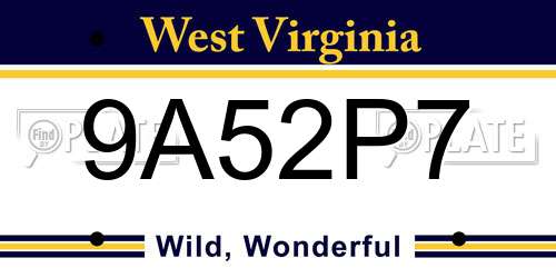 9A52P7 West Virginia License Plate