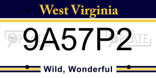 9A57P2 West Virginia License Plate