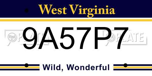 9A57P7 West Virginia License Plate