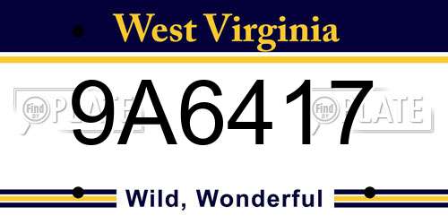 9A6417 West Virginia License Plate