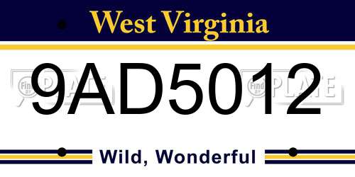9AD5012 West Virginia License Plate