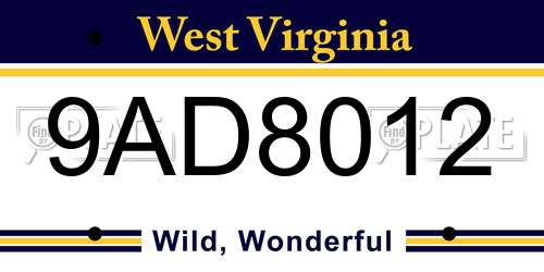 9AD8012 West Virginia License Plate