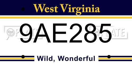 9AE285 West Virginia License Plate