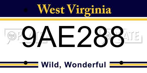 9AE288 West Virginia License Plate