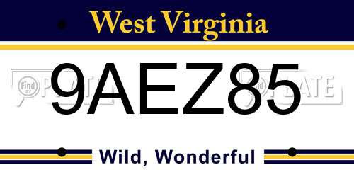 9AEZ85 West Virginia License Plate
