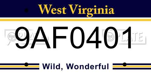 9AF0401 West Virginia License Plate