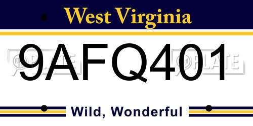 9AFQ401 West Virginia License Plate