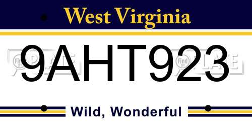 9AHT923 West Virginia License Plate