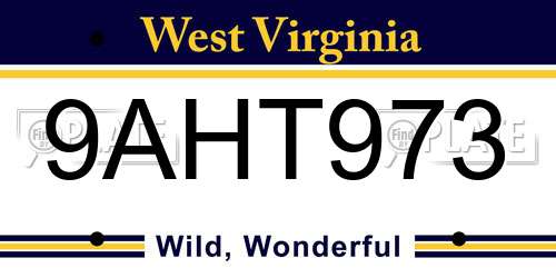 9AHT973 West Virginia License Plate