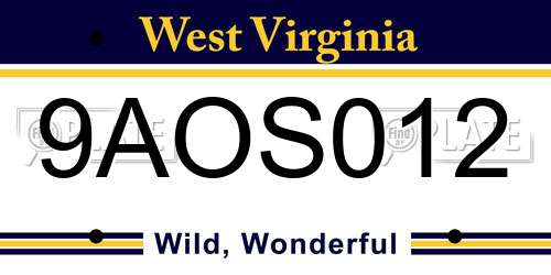 9AOS012 West Virginia License Plate