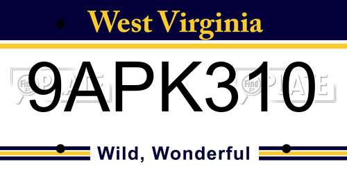 9APK310 West Virginia License Plate