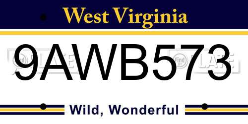 9AWB573 West Virginia License Plate