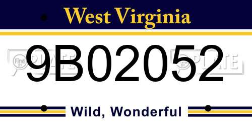 9B02052 West Virginia License Plate