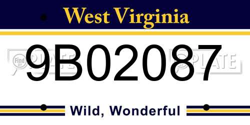 9B02087 West Virginia License Plate