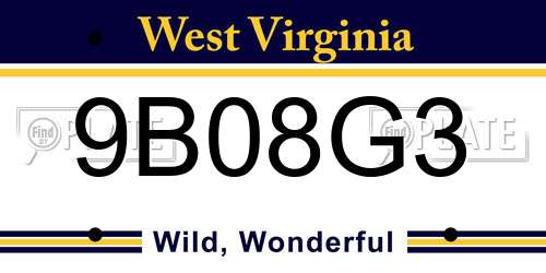 9B08G3 West Virginia License Plate